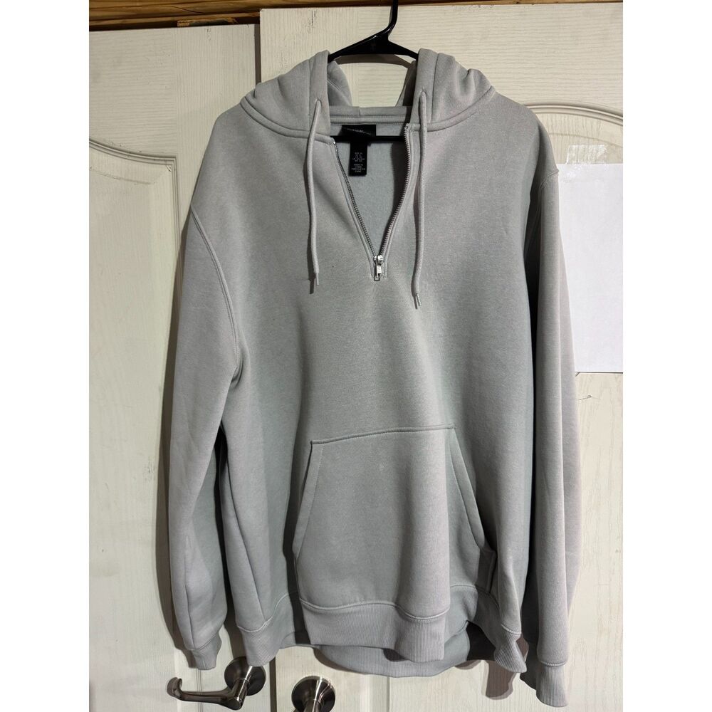 H&M Men's Relaxed Fit Quarter-Zip Hoodie - Size XL - Light Gray